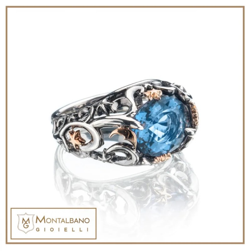Anello Polvere di Stelle cupola pietra azzurra| Gioielli De Nobili